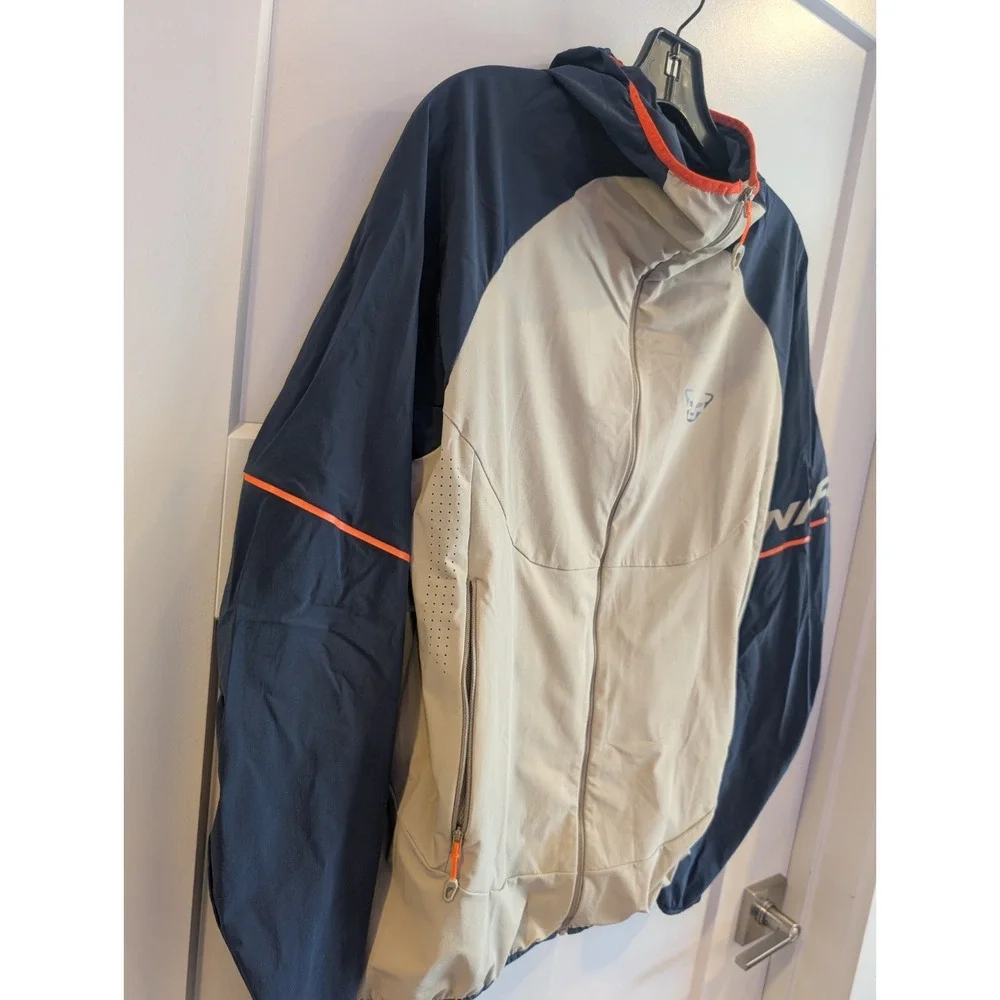 Men's Two-Tone Hooded Windbreaker Jacket - Beige & Navy